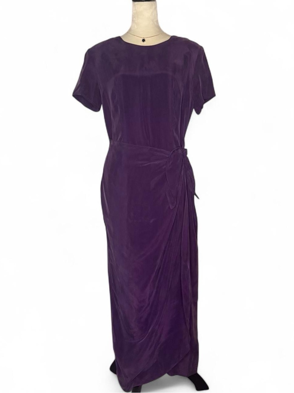 Vintage K.C. Spencer purple rayon wrap midi dress 12 - romantic 90s minimalism